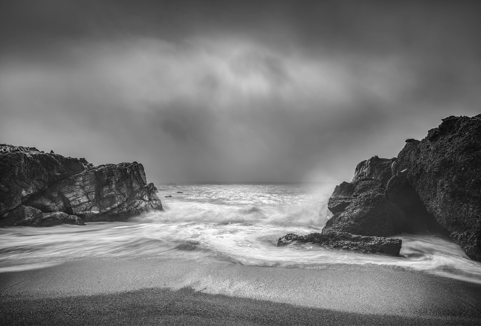 Photo of Point Lobos State Natural Reserve ocean view in black and white. Photo credit: Manny Espinoza.