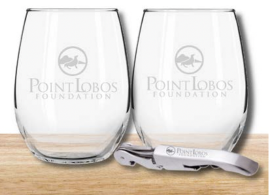 set of stemless wine glasses with wine opener.